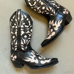 R. Soles Judy Rothchild Two Tone Black Tan Floral Western Cowgirl Boots 8.5